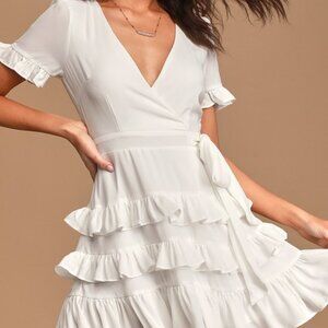 Lulus Feeling Butterflies White Ruffled Side-tie Mini Dress - Size Small